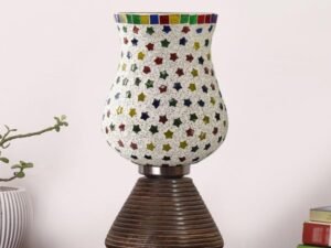 Multicolor Table Lamp | Artistic Mosaic Glass with Sturdy Wood Base | Decorative Ambient Light for Home D�cor | Perfect Blend of Modern & Traditional Style - Model DJK14