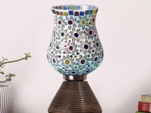 Multicolor Table Lamp | Artistic Mosaic Glass with Sturdy Wood Base | Decorative Ambient Light for Home D�cor | Perfect Blend of Modern & Traditional Style - Model DJK15