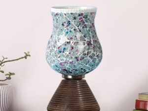 Multicolor Table Lamp | Artistic Mosaic Glass with Sturdy Wood Base | Decorative Ambient Light for Home D�cor | Perfect Blend of Modern & Traditional Style - Model DJK16