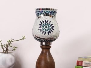 Multicolor Table Lamp | Artistic Mosaic Glass with Sturdy Wood Base | Decorative Ambient Light for Home D�cor | Perfect Blend of Modern & Traditional Style - Model DJM00