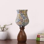 Multicolor Table Lamp | Artistic Mosaic Glass with Sturdy Wood Base | Decorative Ambient Light for Home D�cor | Perfect Blend of Modern & Traditional Style – Model DJM04