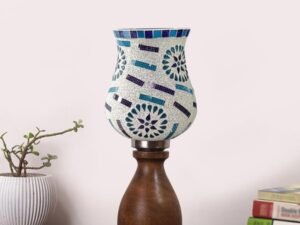 Multicolor Table Lamp | Artistic Mosaic Glass with Sturdy Wood Base | Decorative Ambient Light for Home D�cor | Perfect Blend of Modern & Traditional Style - Model DJM