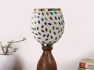 Multicolor Table Lamp | Artistic Mosaic Glass with Sturdy Wood Base | Decorative Ambient Light for Home D�cor | Perfect Blend of Modern & Traditional Style - Model DJM06