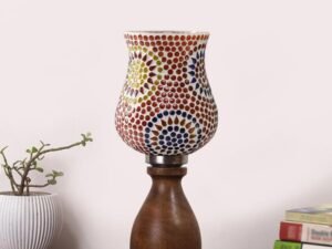 Multicolor Table Lamp | Artistic Mosaic Glass with Sturdy Wood Base | Decorative Ambient Light for Home D�cor | Perfect Blend of Modern & Traditional Style - Model DJM08