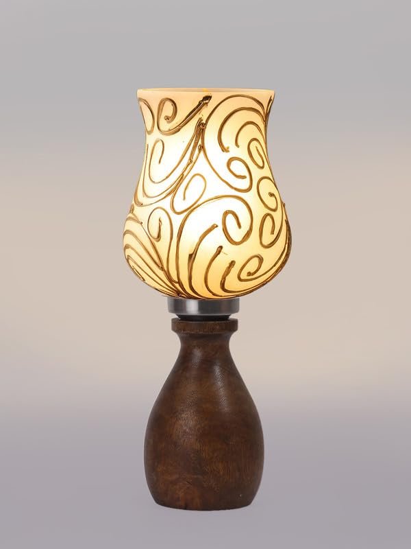 Multicolor Table Lamp | Artistic Mosaic Glass with Sturdy Wood Base | Decorative Ambient Light for Home D�cor | Perfect Blend of Modern & Traditional Style - Model DJM10