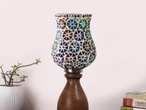 Multicolor Table Lamp | Artistic Mosaic Glass with Sturdy Wood Base | Decorative Ambient Light for Home D�cor | Perfect Blend of Modern & Traditional Style - Model DJM11