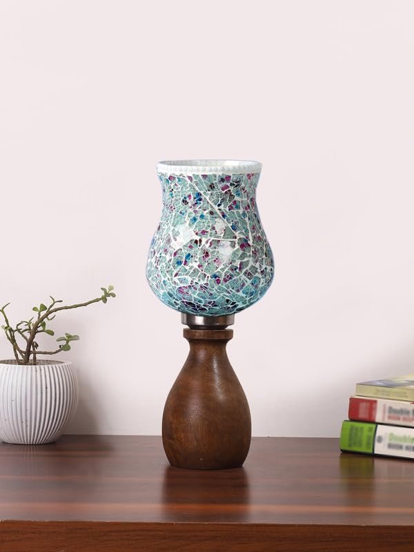 Multicolor Table Lamp | Artistic Mosaic Glass with Sturdy Wood Base | Decorative Ambient Light for Home D�cor | Perfect Blend of Modern & Traditional Style - Model DJM16