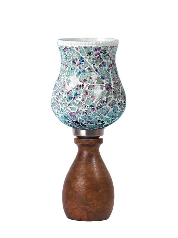 Multicolor Table Lamp | Artistic Mosaic Glass with Sturdy Wood Base | Decorative Ambient Light for Home D�cor | Perfect Blend of Modern & Traditional Style - Model DJM16