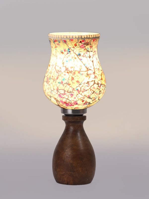 Multicolor Table Lamp | Artistic Mosaic Glass with Sturdy Wood Base | Decorative Ambient Light for Home D�cor | Perfect Blend of Modern & Traditional Style - Model DJM16