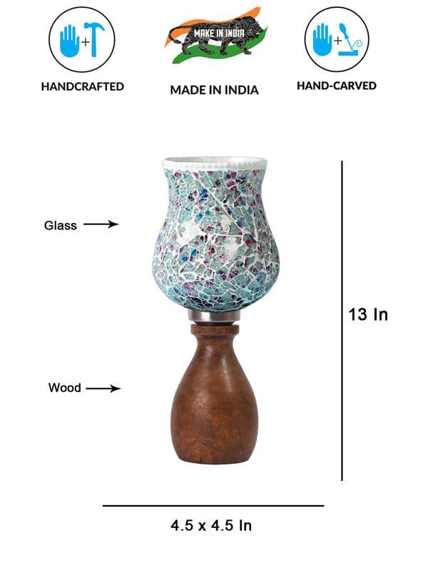 Multicolor Table Lamp | Artistic Mosaic Glass with Sturdy Wood Base | Decorative Ambient Light for Home D�cor | Perfect Blend of Modern & Traditional Style - Model DJM16