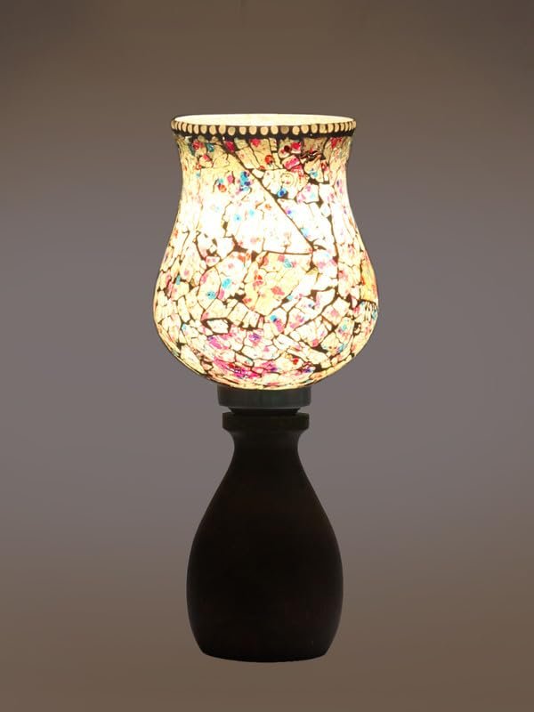 Multicolor Table Lamp | Artistic Mosaic Glass with Sturdy Wood Base | Decorative Ambient Light for Home D�cor | Perfect Blend of Modern & Traditional Style - Model DJM16