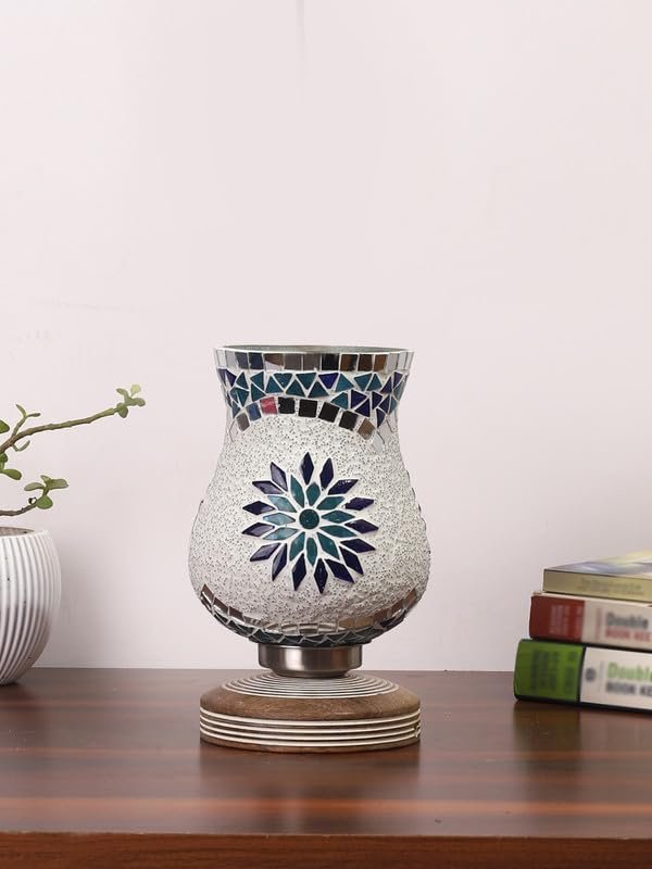 Multicolor Table Lamp | Artistic Mosaic Glass with Sturdy Wood Base | Decorative Ambient Light for Home D�cor | Perfect Blend of Modern & Traditional Style - Model DJM18