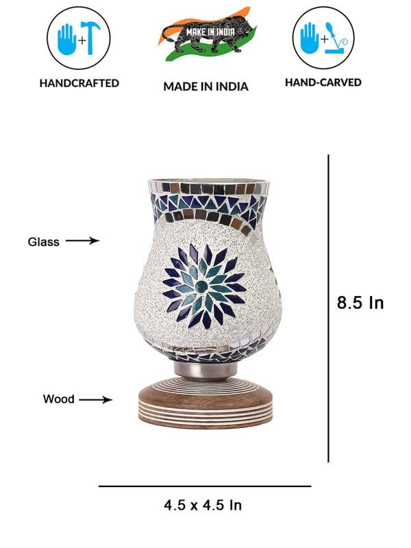 Multicolor Table Lamp | Artistic Mosaic Glass with Sturdy Wood Base | Decorative Ambient Light for Home D�cor | Perfect Blend of Modern & Traditional Style - Model DJM18