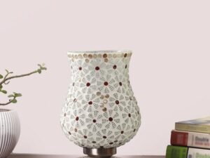 Multicolor Table Lamp | Artistic Mosaic Glass with Sturdy Wood Base | Decorative Ambient Light for Home D�cor | Perfect Blend of Modern & Traditional Style - Model DJP01