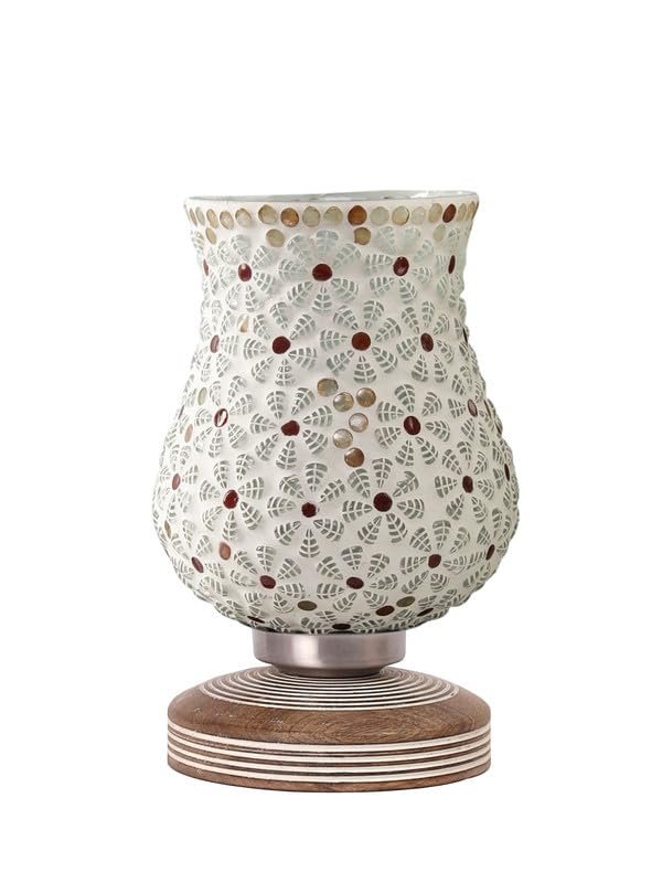 Multicolor Table Lamp | Artistic Mosaic Glass with Sturdy Wood Base | Decorative Ambient Light for Home D�cor | Perfect Blend of Modern & Traditional Style - Model DJP01