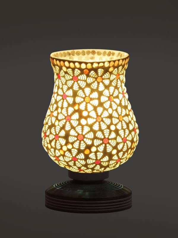 Multicolor Table Lamp | Artistic Mosaic Glass with Sturdy Wood Base | Decorative Ambient Light for Home D�cor | Perfect Blend of Modern & Traditional Style - Model DJP01