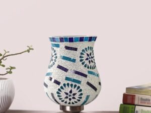 Multicolor Table Lamp | Artistic Mosaic Glass with Sturdy Wood Base | Decorative Ambient Light for Home D�cor | Perfect Blend of Modern & Traditional Style - Model DJP
