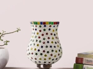 Multicolor Table Lamp | Artistic Mosaic Glass with Sturdy Wood Base | Decorative Ambient Light for Home D�cor | Perfect Blend of Modern & Traditional Style - Model DJP14
