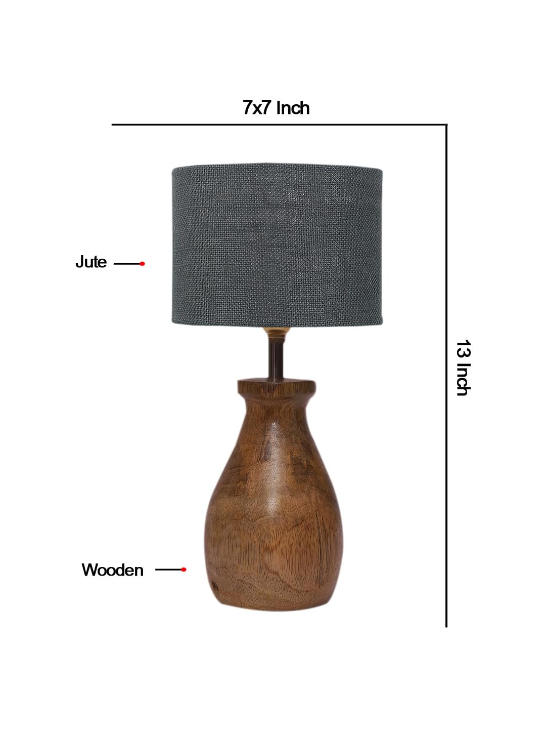 Grey Jute Table lamp with Wood Natural Base (7x13 inches)-20