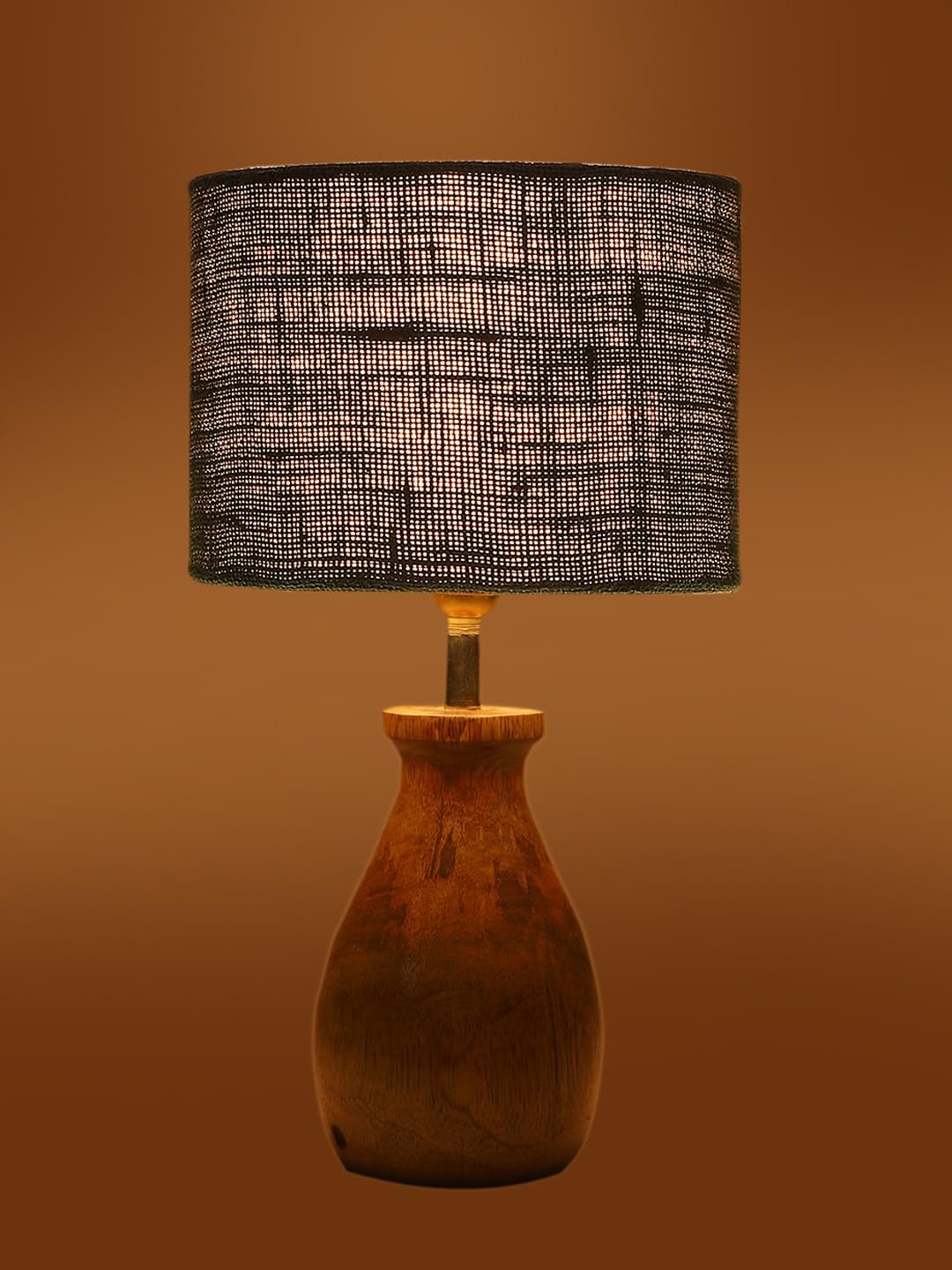 Grey Jute Table lamp with Wood Natural Base (7x13 inches)-20