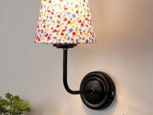 Iron Wall Lamp, Wall Decor, Wall Hanging Wood Light lamp,Vintage Wall Lamps, Industrial Wall Lights Decorative Home, Living Room, Indoor Outdoor Lighting- Cotton Shade-(Printed)-Flowers