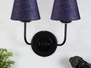 Dual Iron Wall Lamp, Wall Decor, Wall Hanging Wood Light lamp,Vintage Wall Lamps, Industrial Wall Lights Decorative Home, Living Room, Indoor Outdoor Lighting- Jute Shade-(Blue)
