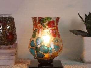 Multicolor Table Lamp | Artistic Mosaic Glass with Sturdy Wood Base | Decorative Ambient Light for Home D�cor | Perfect Blend of Modern & Traditional Style - Model DNM04