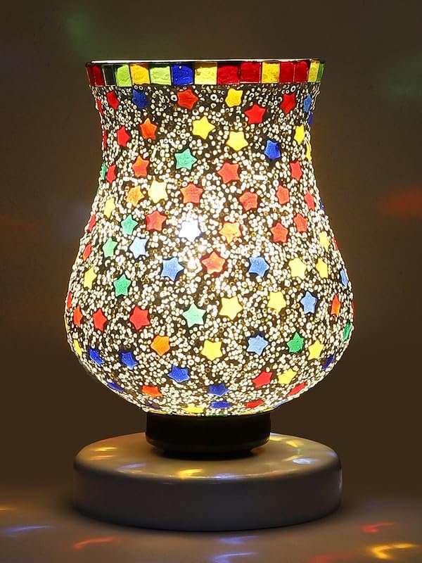 Multicolor Table Lamp | Artistic Mosaic Glass with Sturdy Wood Base | Decorative Ambient Light for Home D�cor | Perfect Blend of Modern & Traditional Style - Model DNM107