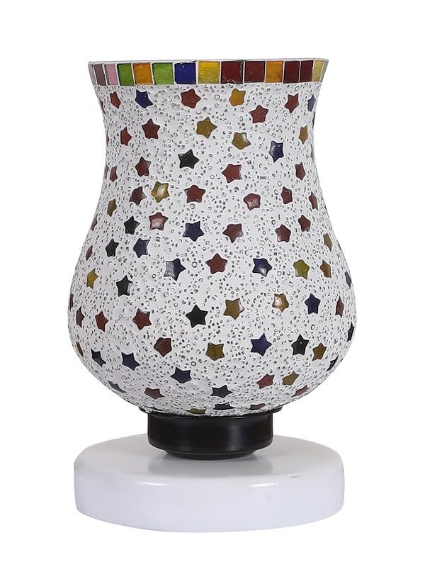 Multicolor Table Lamp | Artistic Mosaic Glass with Sturdy Wood Base | Decorative Ambient Light for Home D�cor | Perfect Blend of Modern & Traditional Style - Model DNM107