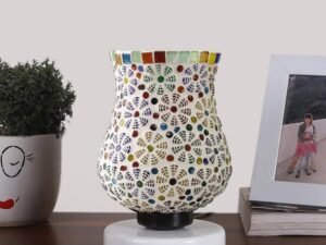 Multicolor Table Lamp | Artistic Mosaic Glass with Sturdy Wood Base | Decorative Ambient Light for Home D�cor | Perfect Blend of Modern & Traditional Style - Model DNM112