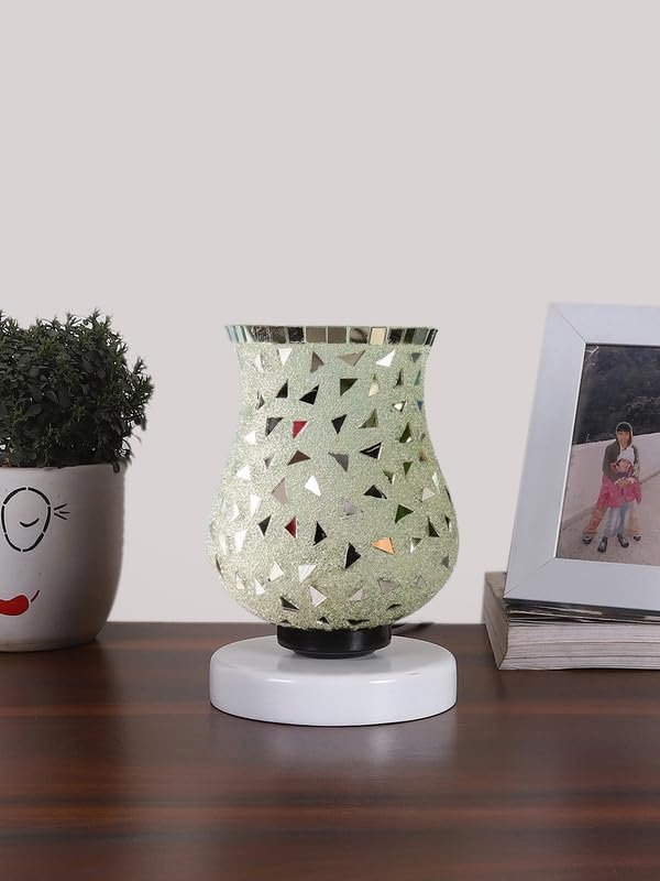 Multicolor Table Lamp | Artistic Mosaic Glass with Sturdy Wood Base | Decorative Ambient Light for Home D�cor | Perfect Blend of Modern & Traditional Style - Model DNM113
