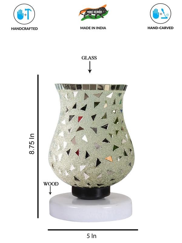 Multicolor Table Lamp | Artistic Mosaic Glass with Sturdy Wood Base | Decorative Ambient Light for Home D�cor | Perfect Blend of Modern & Traditional Style - Model DNM113
