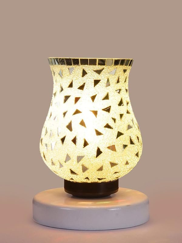 Multicolor Table Lamp | Artistic Mosaic Glass with Sturdy Wood Base | Decorative Ambient Light for Home D�cor | Perfect Blend of Modern & Traditional Style - Model DNM113
