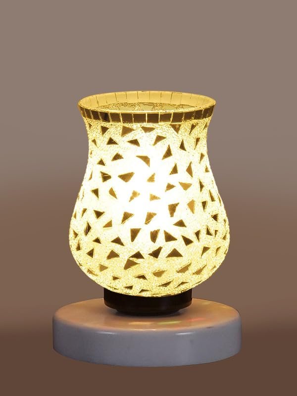 Multicolor Table Lamp | Artistic Mosaic Glass with Sturdy Wood Base | Decorative Ambient Light for Home D�cor | Perfect Blend of Modern & Traditional Style - Model DNM113