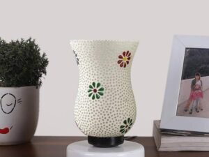 Multicolor Table Lamp | Artistic Mosaic Glass with Sturdy Wood Base | Decorative Ambient Light for Home D�cor | Perfect Blend of Modern & Traditional Style - Model DNM116