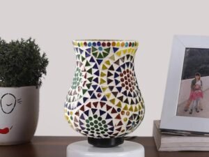 Multicolor Table Lamp | Artistic Mosaic Glass with Sturdy Wood Base | Decorative Ambient Light for Home D�cor | Perfect Blend of Modern & Traditional Style - Model DNM121