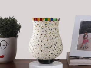 Multicolor Table Lamp | Artistic Mosaic Glass with Sturdy Wood Base | Decorative Ambient Light for Home D�cor | Perfect Blend of Modern & Traditional Style - Model DNM122