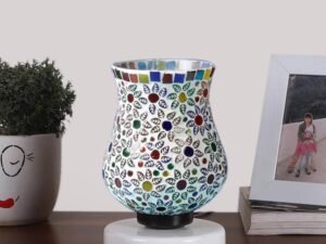Multicolor Table Lamp | Artistic Mosaic Glass with Sturdy Wood Base | Decorative Ambient Light for Home D�cor | Perfect Blend of Modern & Traditional Style - Model DNM123