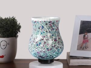Multicolor Table Lamp | Artistic Mosaic Glass with Sturdy Wood Base | Decorative Ambient Light for Home D�cor | Perfect Blend of Modern & Traditional Style - Model DNM124