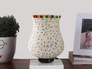 Multicolor Table Lamp | Artistic Mosaic Glass with Sturdy Wood Base | Decorative Ambient Light for Home D�cor | Perfect Blend of Modern & Traditional Style - Model DNM127