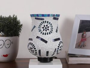 Multicolor Table Lamp | Artistic Mosaic Glass with Sturdy Wood Base | Decorative Ambient Light for Home D�cor | Perfect Blend of Modern & Traditional Style - Model DNM132
