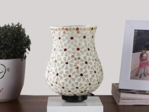 Multicolor Table Lamp | Artistic Mosaic Glass with Sturdy Wood Base | Decorative Ambient Light for Home D�cor | Perfect Blend of Modern & Traditional Style - Model DNM133