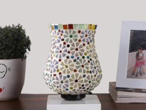 Multicolor Table Lamp | Artistic Mosaic Glass with Sturdy Wood Base | Decorative Ambient Light for Home D�cor | Perfect Blend of Modern & Traditional Style - Model DNM134