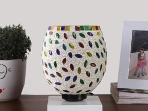 Multicolor Table Lamp | Artistic Mosaic Glass with Sturdy Wood Base | Decorative Ambient Light for Home D�cor | Perfect Blend of Modern & Traditional Style - Model DNM137