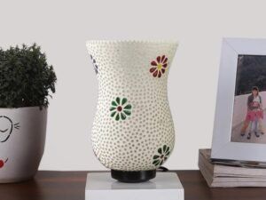 Multicolor Table Lamp | Artistic Mosaic Glass with Sturdy Wood Base | Decorative Ambient Light for Home D�cor | Perfect Blend of Modern & Traditional Style - Model DNM138