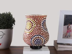 Multicolor Table Lamp | Artistic Mosaic Glass with Sturdy Wood Base | Decorative Ambient Light for Home D�cor | Perfect Blend of Modern & Traditional Style - Model DNM139