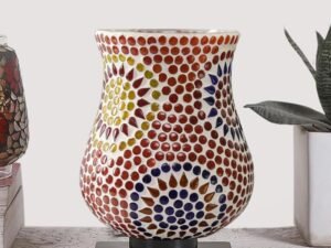 Multicolor Table Lamp | Artistic Mosaic Glass with Sturdy Wood Base | Decorative Ambient Light for Home D�cor | Perfect Blend of Modern & Traditional Style - Model DNM13