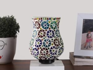 Multicolor Table Lamp | Artistic Mosaic Glass with Sturdy Wood Base | Decorative Ambient Light for Home D�cor | Perfect Blend of Modern & Traditional Style - Model DNM142