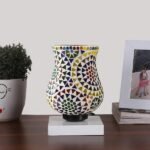 Multicolor Table Lamp | Artistic Mosaic Glass with Sturdy Wood Base | Decorative Ambient Light for Home D�cor | Perfect Blend of Modern & Traditional Style – Model DNM143