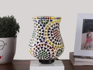 Multicolor Table Lamp | Artistic Mosaic Glass with Sturdy Wood Base | Decorative Ambient Light for Home D�cor | Perfect Blend of Modern & Traditional Style - Model DNM143